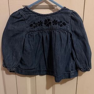 GAP Dark Blue Denim Floral Embroidered Long-Sleeve Top